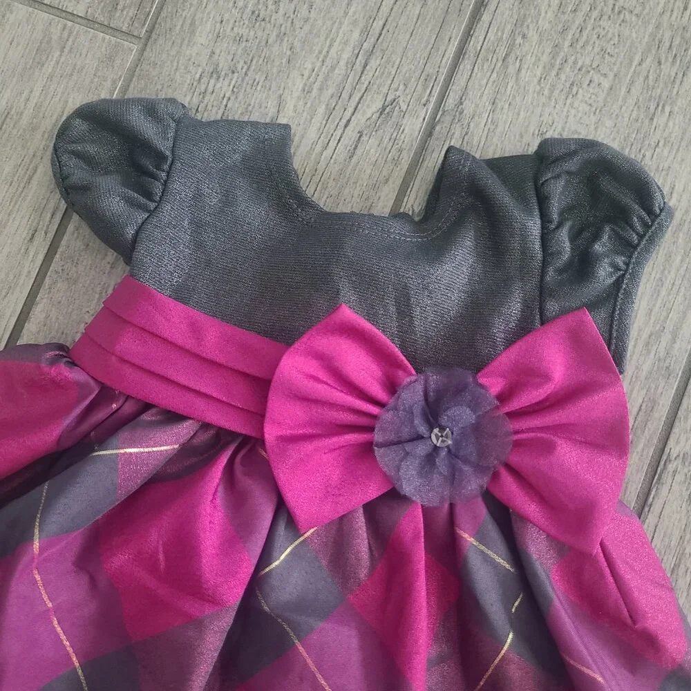 Bonnie Baby Girl Holiday Plaid Party Dress pink and grey with Bloomers Size 6–9M